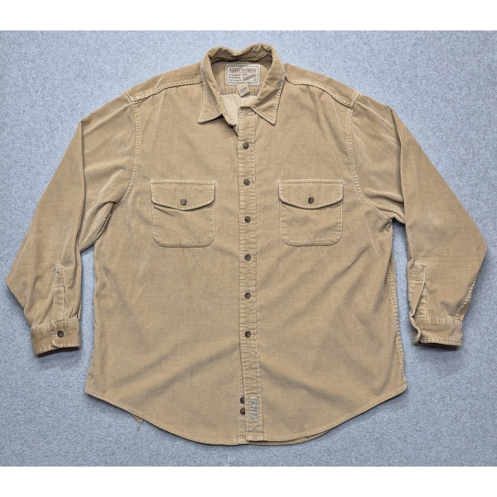 Vintage Abercrombie Fitch Shirt Mens L Beige Authentic Big Corduroy Button Down